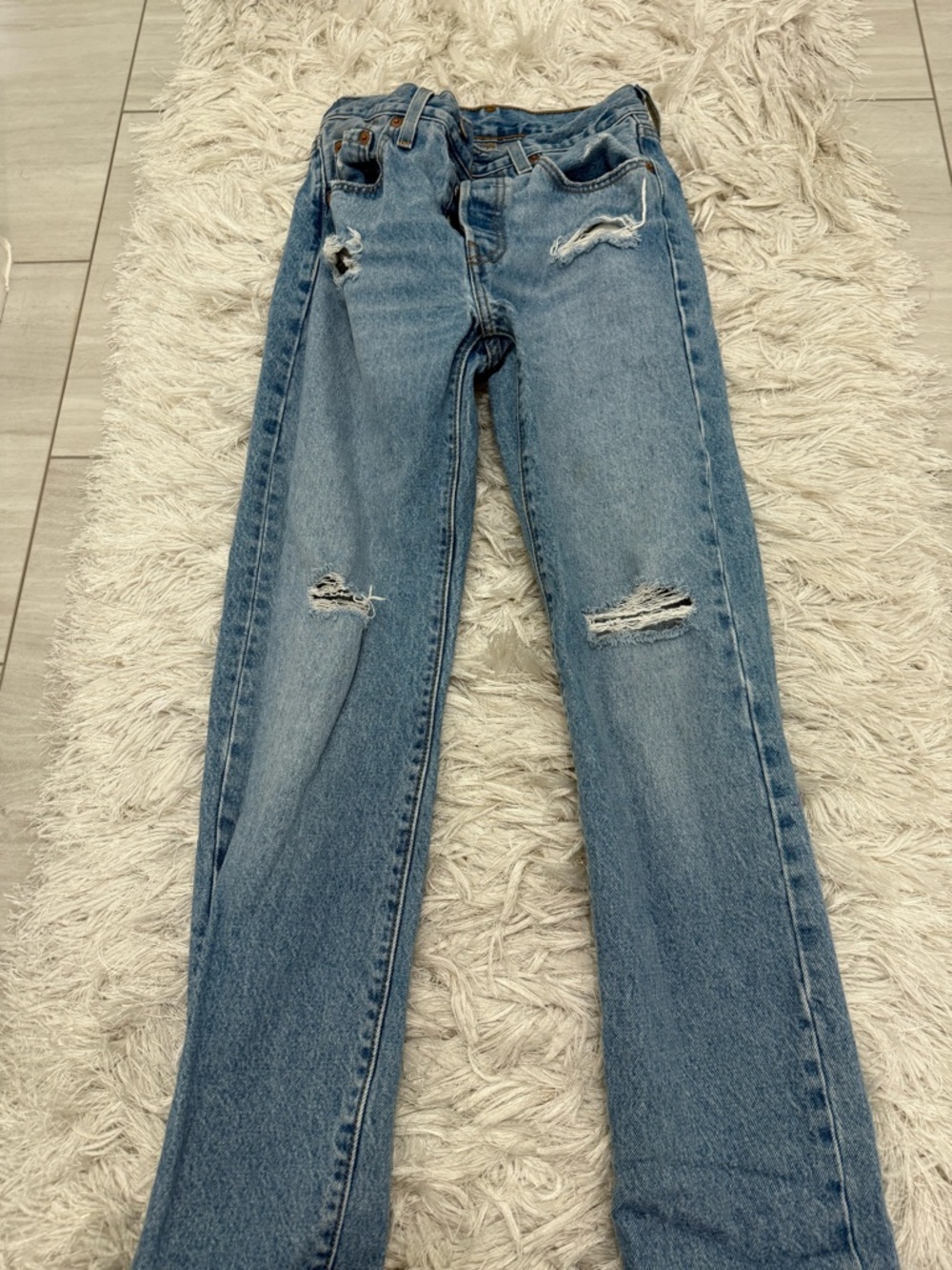 Levi's Light Blue Distressed Straight-Leg Jeans